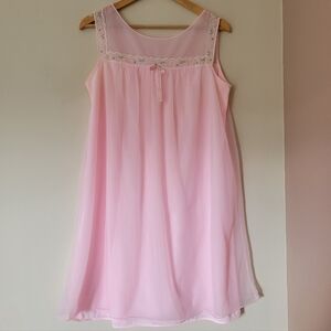 Vintage Women's Lingerie Pink Babydoll Nylon Short Nightie Nightgown  Medium